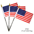 4"x6" USA Flag W/Black Plastic Pole & Gold Spear